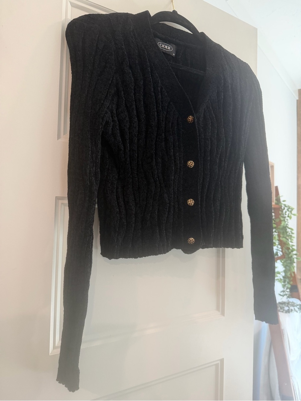 Cider Black Cable-Knit Button-Up Cardigan Blazer